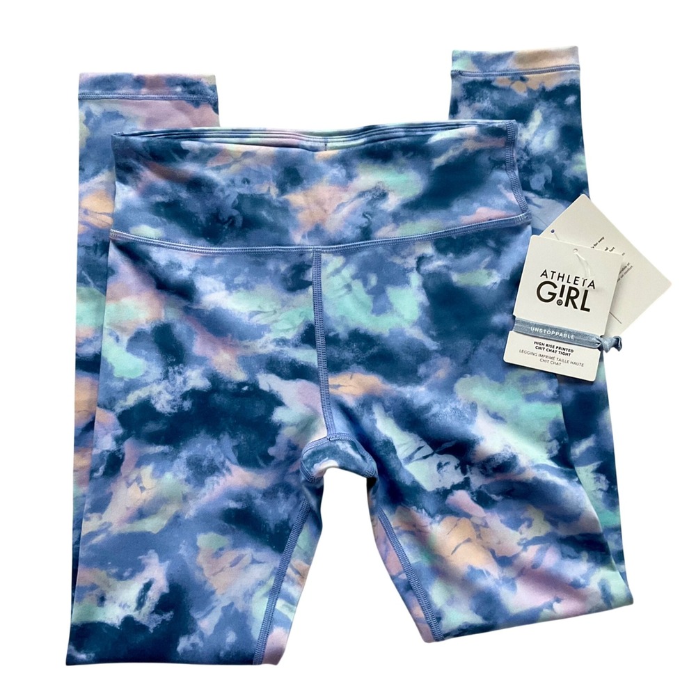 Athleta Girl High Rise Printed Chit Chat Tight Blue Purple Abstract Leggings L12